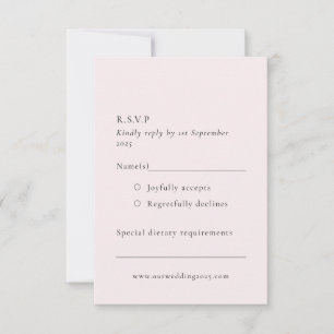 Simple Pale Blush Soft Rose Pink Minimalist Plain  RSVP Card
