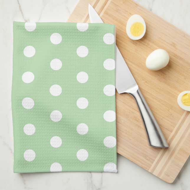 Simple Pale Green Polka Dots Kitchen Towel (Quarter Fold)