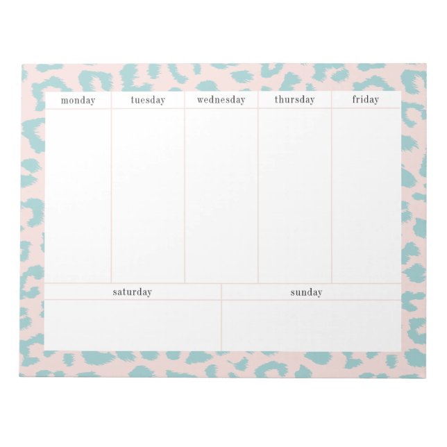 Simple Pale Pink and Aqua Leopard Weekly Planner Notepad (Front)