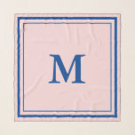 Simple Pale Pink and Blue Monogrammed Scarf<br><div class="desc">A pale pink scarf has a deep blue monogram in the centre. You can change the letter to show the correct initial. Two blue squares make up the scarf's border.</div>