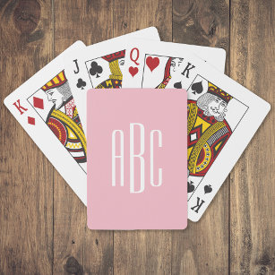 Simple Pale Pink and White Three Letter Monogram Playing Cards