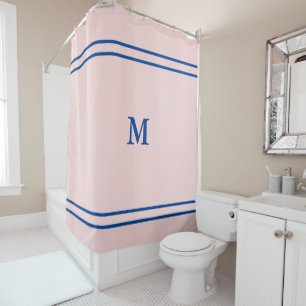 Simple Pale Pink with Deep Blue Monogram Shower Curtain