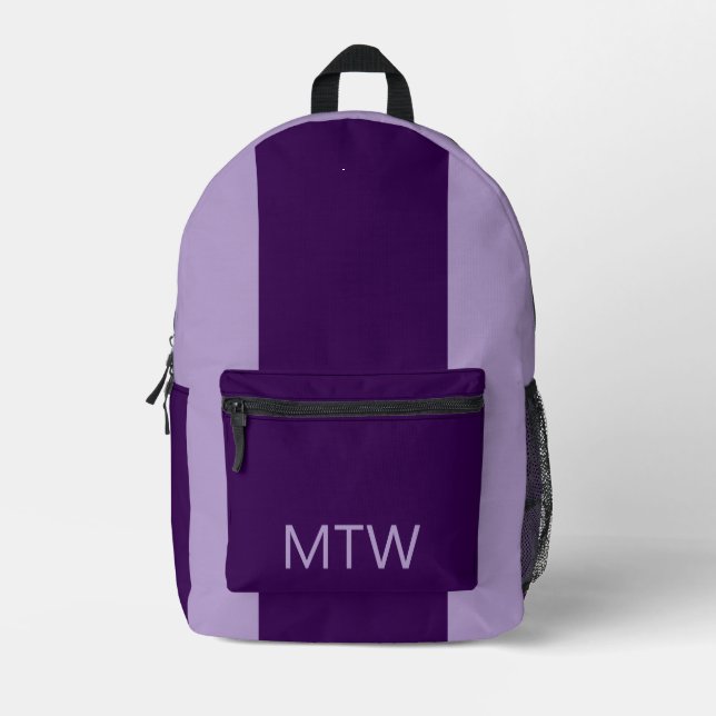 Simple Pale Purple and Dark Purple Monogram Printed Backpack (Front)