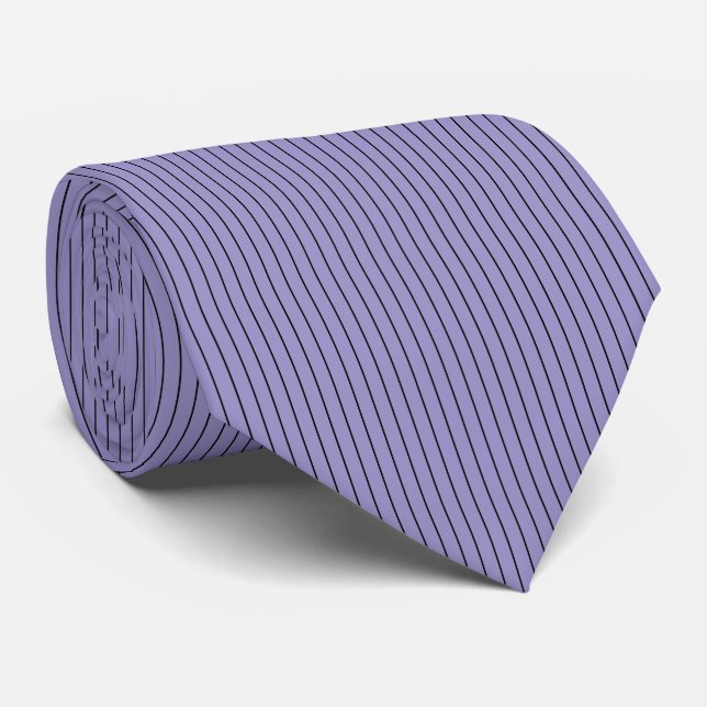 Simple Pale Purple Black Stripes Vertical Pattern Tie (Rolled)