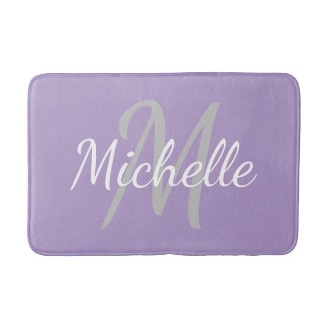 Simple pale purple Bold Typography & Name Monogram Bath Mat (Front)