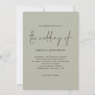 Simple Pale Sage Green Script Wedding Invitation