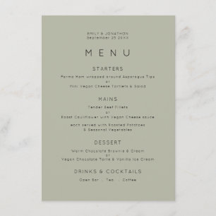 Simple Pale Sage Green Wedding Menu