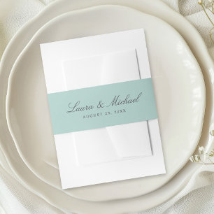 Simple Pale Teal Personalised Wedding Invitation Belly Band
