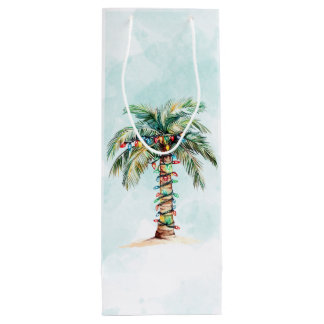 Simple Palm Tree Beach Holiday Christmas Wine Gift Bag