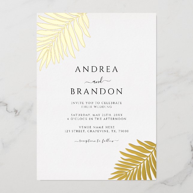 Simple Palm Tree Leaves Wedding Qr Code Gold (Front)
