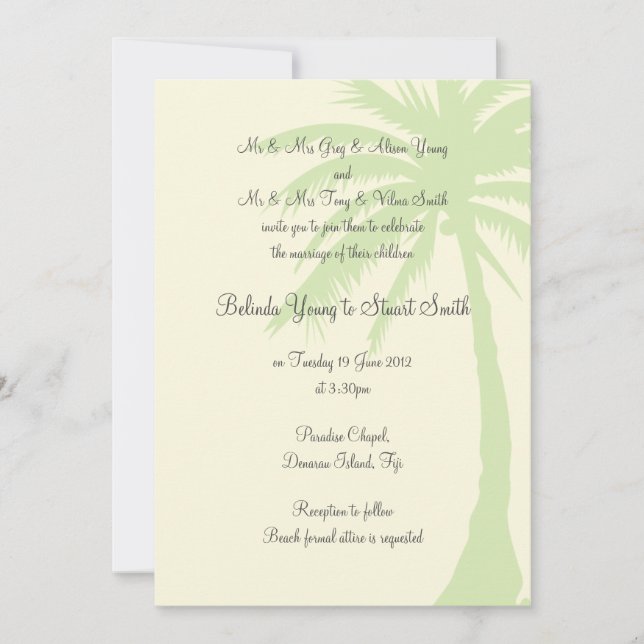 Simple Palm Tree Wedding Invitation 2 (Front)