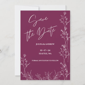 Simple Pansy Purple script wedding  save the date