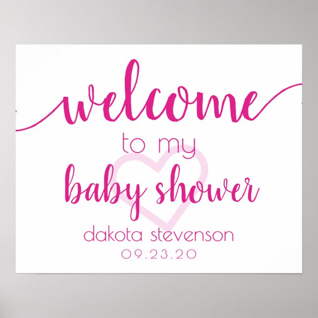 Simple Party Welcome | Hot Pink Heart Customized Poster (Front)