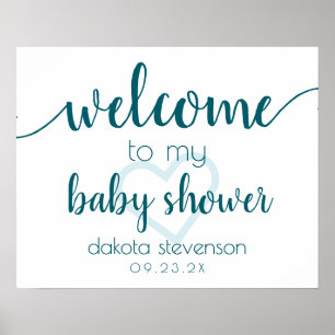 Simple Party Welcome Teal Aqua Heart Customized Poster
