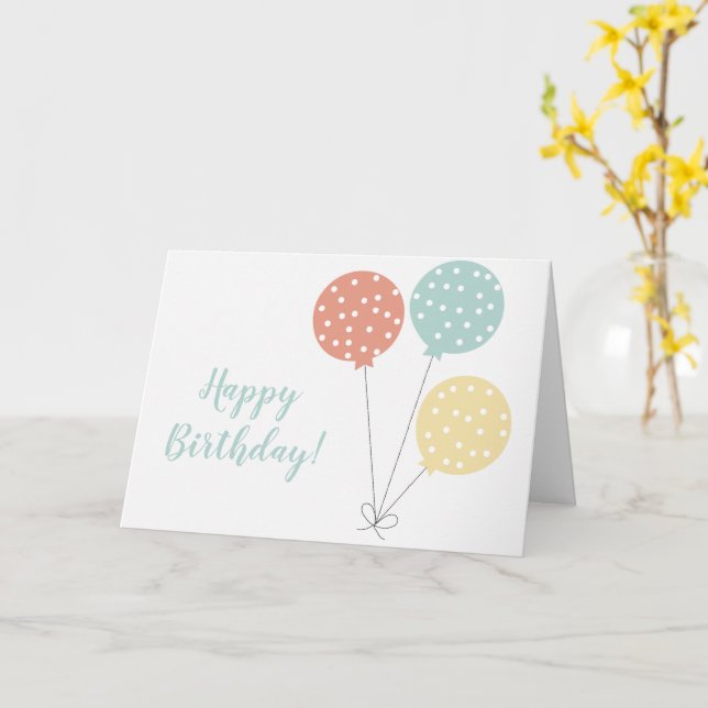 Simple Pastel Birthday Balloons Polka Dots Card (Yellow Flower)