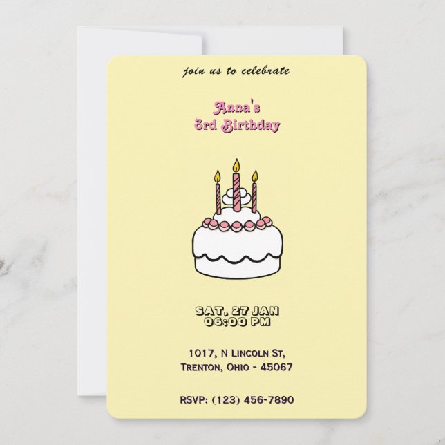 Simple Pastel Birthday Cake with Candles Invitation (Front)