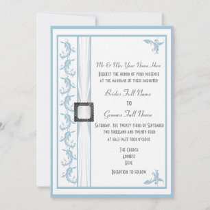 Simple pastel blue and white traditional wedding invitation