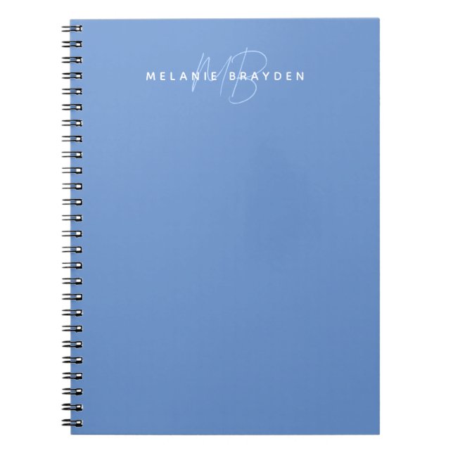 Simple Pastel Blue Minimalist Two Monogram Name Notebook (Front)