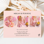 Simple pastel blush pink 3 photos 1st birthday invitation<br><div class="desc">Celebrate your little one's first birthday with our adorable simple pastel blush pink party invitation! Featuring a 3 photos in the one text,  this invite is perfect for a fun celebration with friends and family.</div>