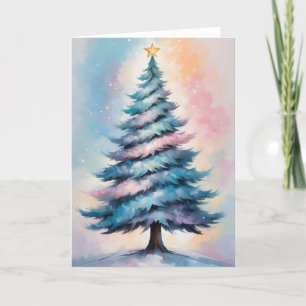 Simple Pastel Christmas Tree with Purple Blue Pink Holiday Card