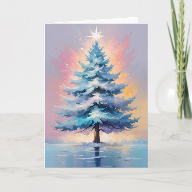 Simple Pastel Christmas with Purple Pink Orange Holiday Card (Front)