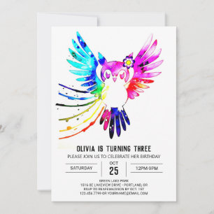 Simple Pastel Digital Owl Birthday Invitation