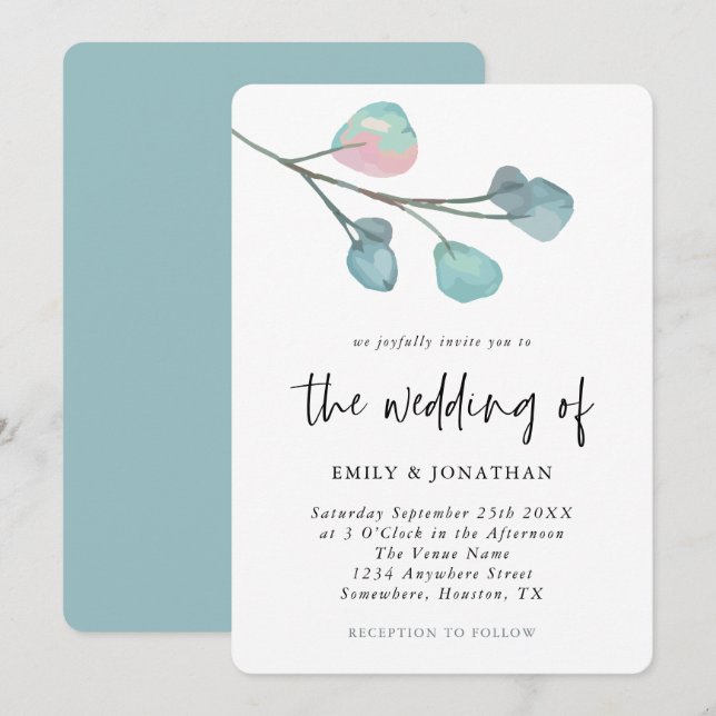 Simple Pastel Eucalyptus Wedding Invitation (Front/Back)