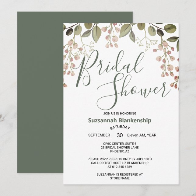 Simple Pastel Floral Top Border Bridal Shower  Invitation (Front/Back)