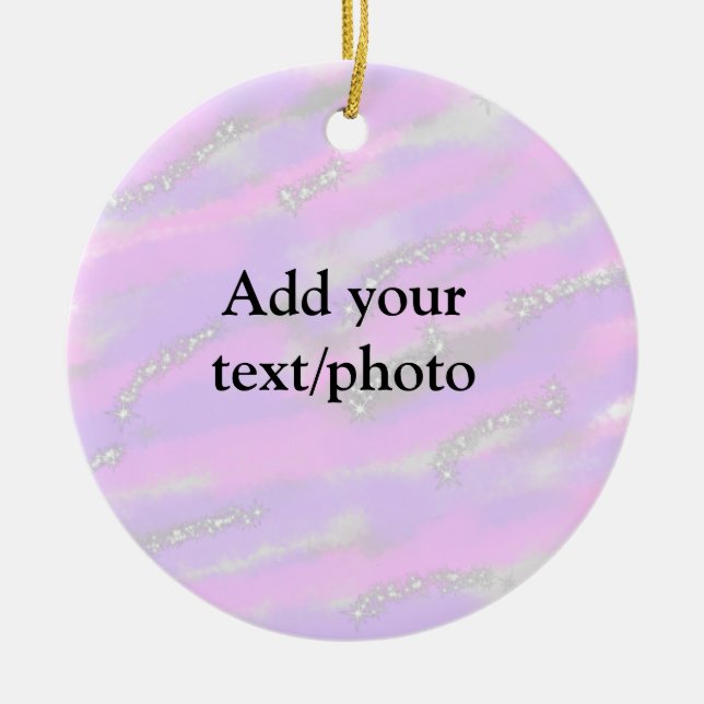 Simple pastel glitter colourful add your text phot ceramic tree decoration (Front)