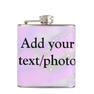 Simple pastel glitter colourful add your text phot hip flask