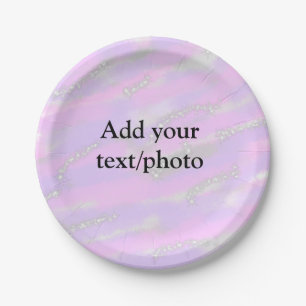 Simple pastel glitter colourful add your text phot paper plate