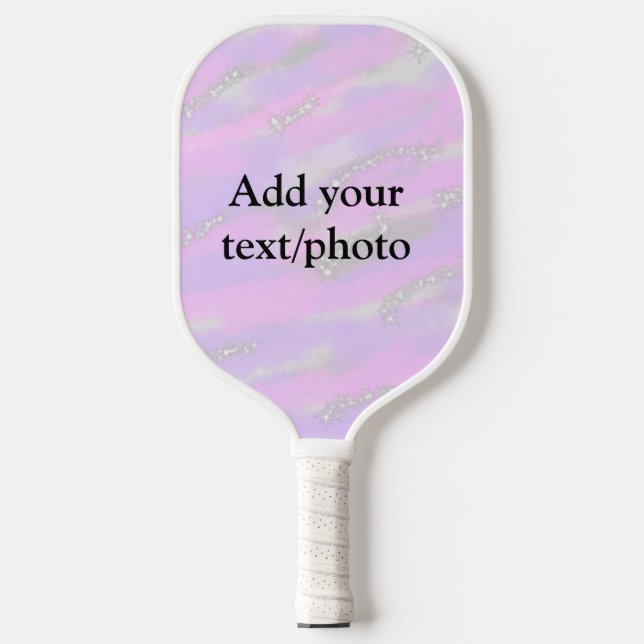 Simple pastel glitter colourful add your text phot pickleball paddle (Front)