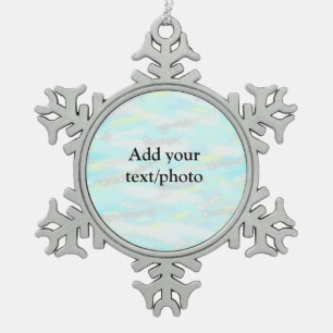 Simple pastel glitter colourful add your text phot snowflake pewter christmas ornament