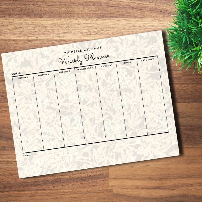 Simple Pastel Gold Sepia Floral Weekly Planner Notepad (Creator Uploaded)