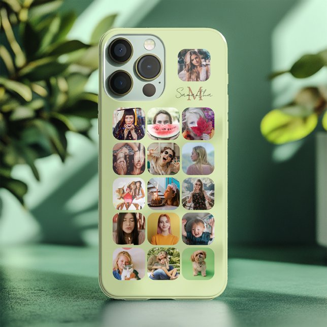 Simple Pastel Green 16 Photo Keepsake iPhone Case (Creator Uploaded)