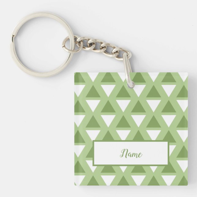 Simple pastel green geometric pattern key ring (Front)