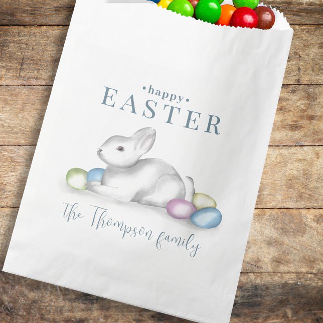Simple Pastel Happy Easter Bunny Typography Favour Bags (Easter Personalized treat favor bag. Perfect for your favorite treat.)