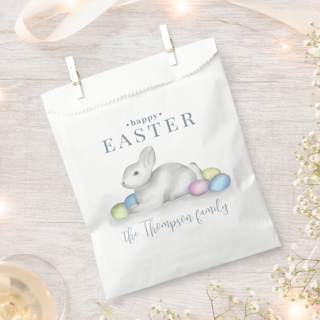 Simple Pastel Happy Easter Bunny Typography Favour Bags (Clipped)