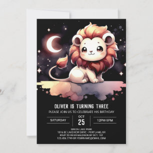 Simple Pastel Lion Birthday Invitation