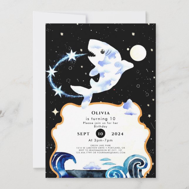 Simple Pastel Magical Shark Birthday Invitation (Front)
