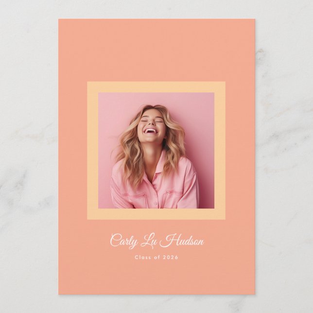Simple Pastel Minimal High School Photo Grad Frame Announcement (Front)