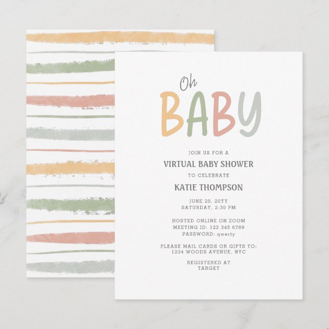 Simple Pastel Oh Baby Virtual Baby Shower Announcement Postcard (Front/Back)