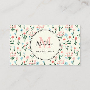 Simple Pastel Pink Blue Flowers Pattern Business C Business Card