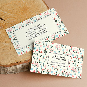Simple Pastel Pink Blue Flowers Pattern Business Card