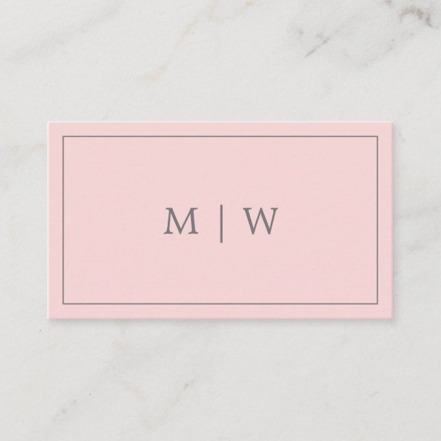 Simple Pastel Pink Grey Two Initial Monogram Logo Business Card (Front)