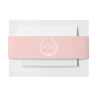 Simple Pastel Pink Minimalist Monogram Invitation Belly Band