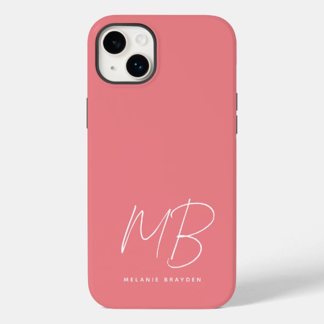 Simple Pastel Pink Minimalist Two Monogram Name Case-Mate iPhone Case (Back)