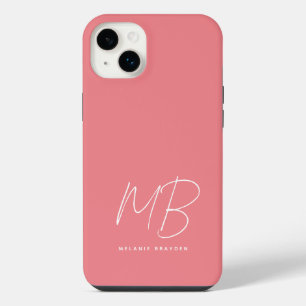 Simple Pastel Pink Minimalist Two Monogram Name iPhone 14 Plus Case