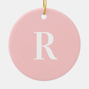 Simple Pastel Pink Monogram Ceramic Tree Decoration