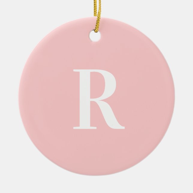 Simple Pastel Pink Monogram Ceramic Tree Decoration (Front)